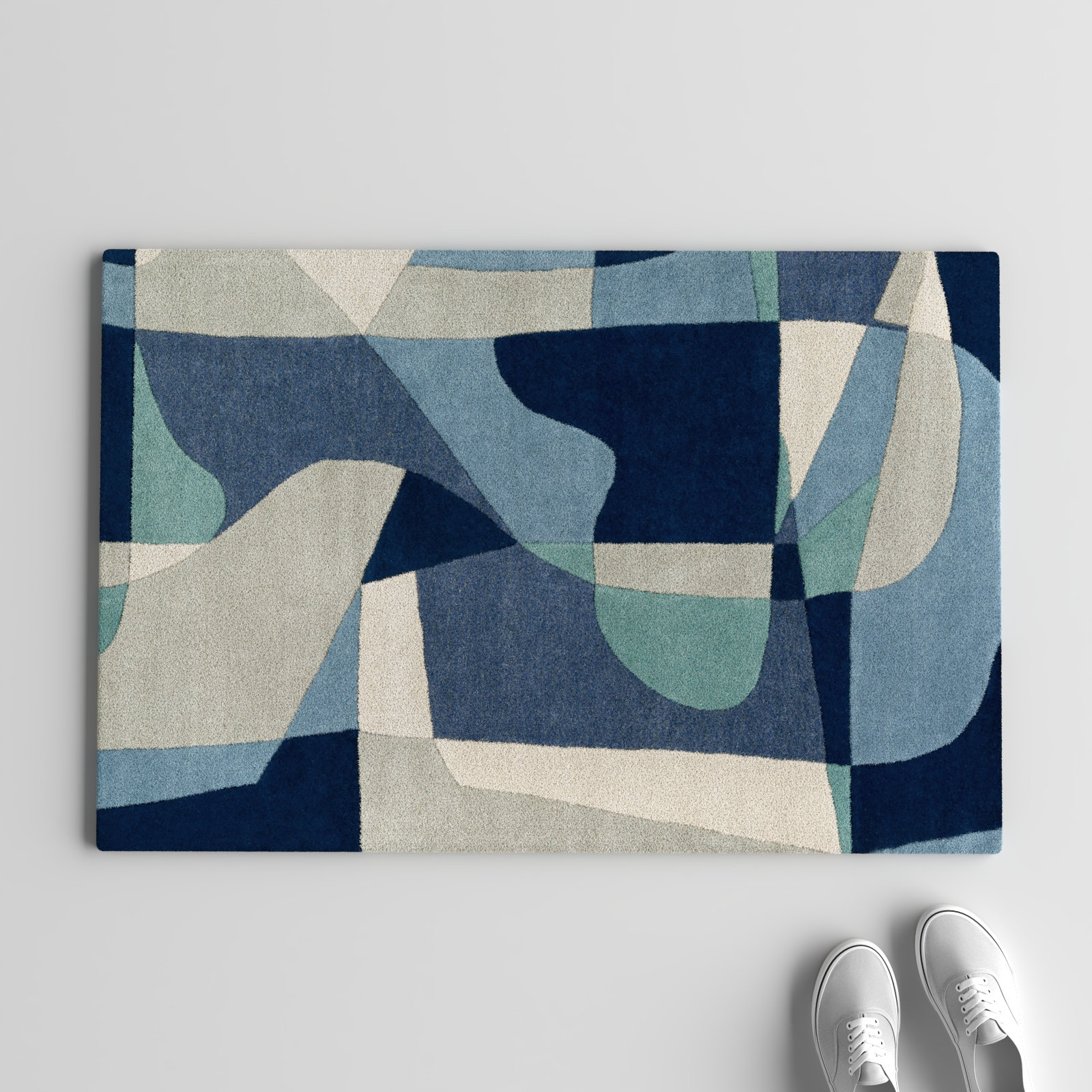 Gaye Teal Navy Beige Hand-Tufted Geometric Rug, Rectangle 2' x 3'