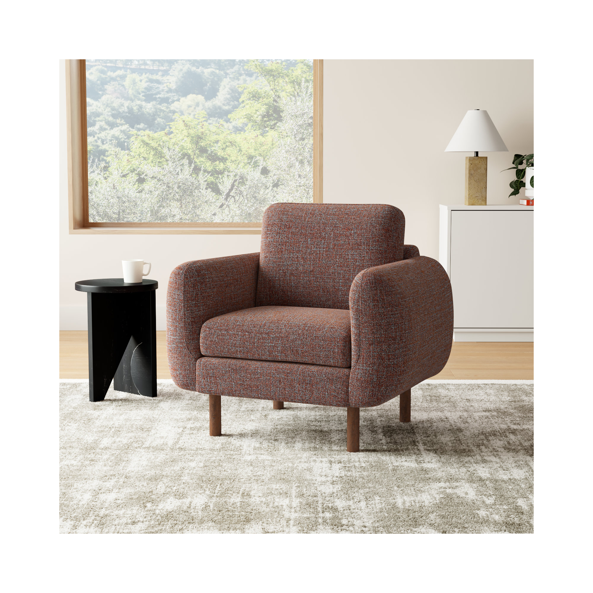 Leno Upholstered Armchair, Caramel Performance Chenille