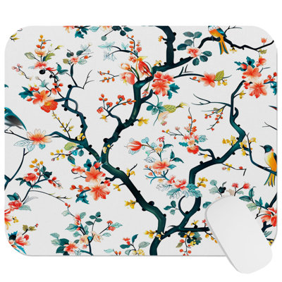 World and Countries Botanical Floral Colorful Chinoiserie Pattern VIII Asian Cultures Asian Gaming Cute Office Laptop Desk Pad Gift Mat Square Rectangle Non-Slip Mousepad