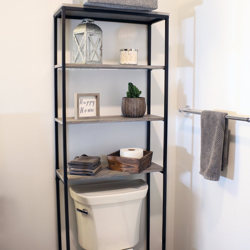 Natarbora 69" H Industrial-Style 4-Tier Over-the-Toilet Shelf Storage - Gray, Gray