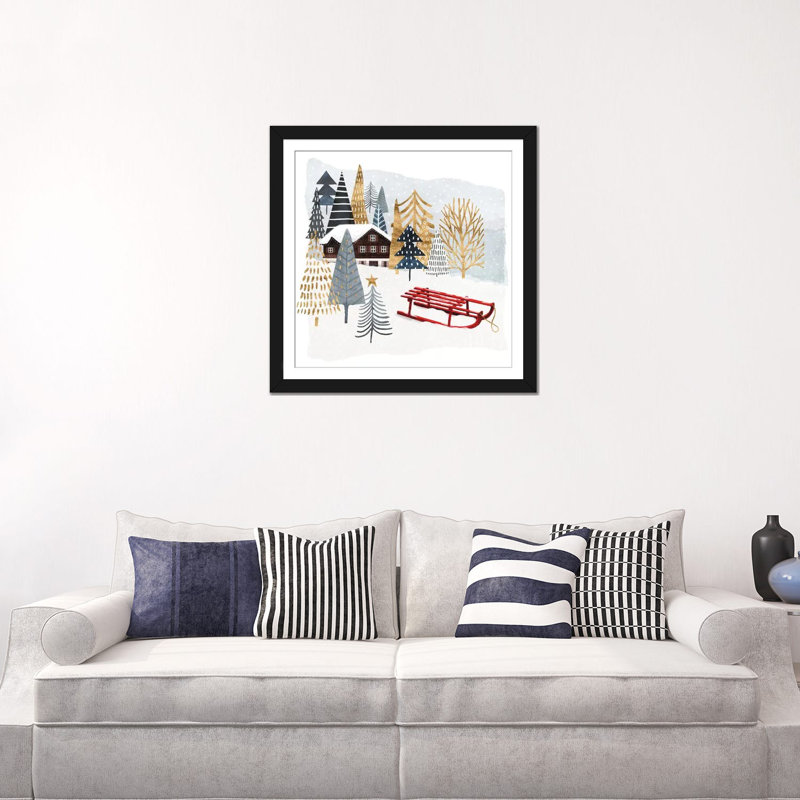 « christmas chalet ii », reproduction d’impression sur toile, H 24 po x l 24 po x P 1 po, Papier d'art encadré noir, Blanc