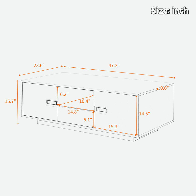 Modern High Glossy Rectangle Coffee Table With 2 Cabinets, One Drawer, 16 Colour Led Lights And A Open Shelf, White