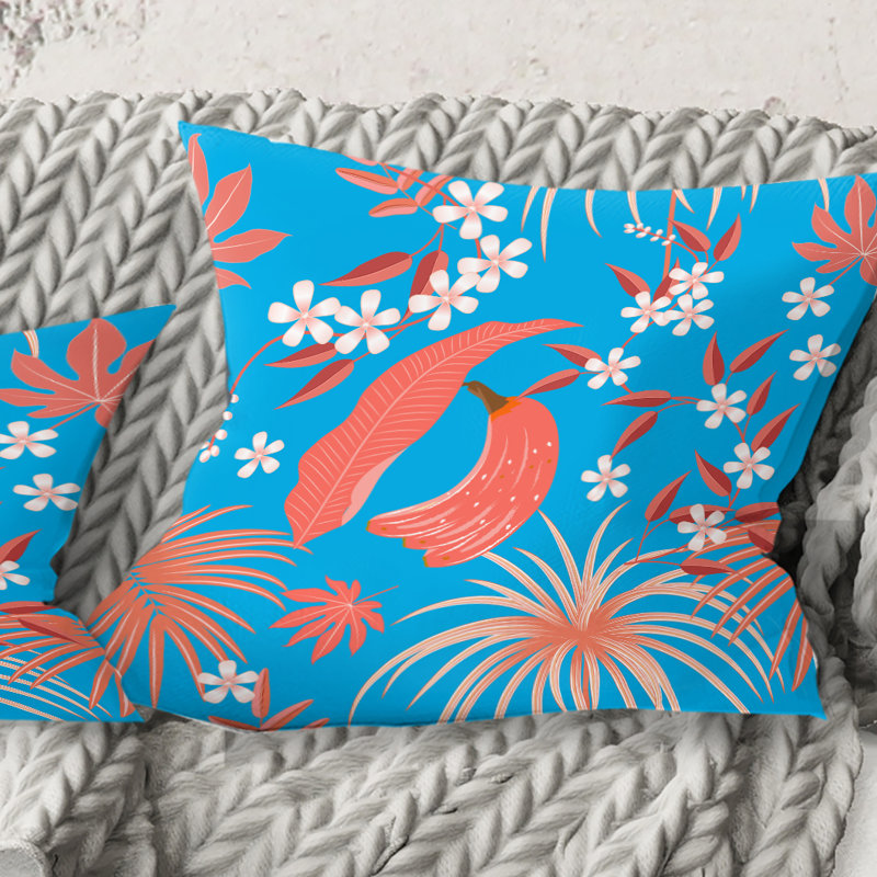 Coussin Tropical Tropical Foliage Coral II - Mid-Century, 16 po x 1 po