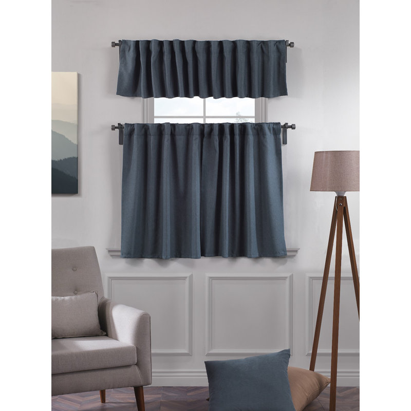 Decorative Kitchen Curtain And Valance,Caffe Curtains And Valance Set, Kitchen Curtains, 24" W x 40" L, Sky Blue