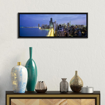 " Skyscrapers lit up at the waterfront, Lake Shore Drive, Chicago, Cook County, Illinois, USA " Color Photography