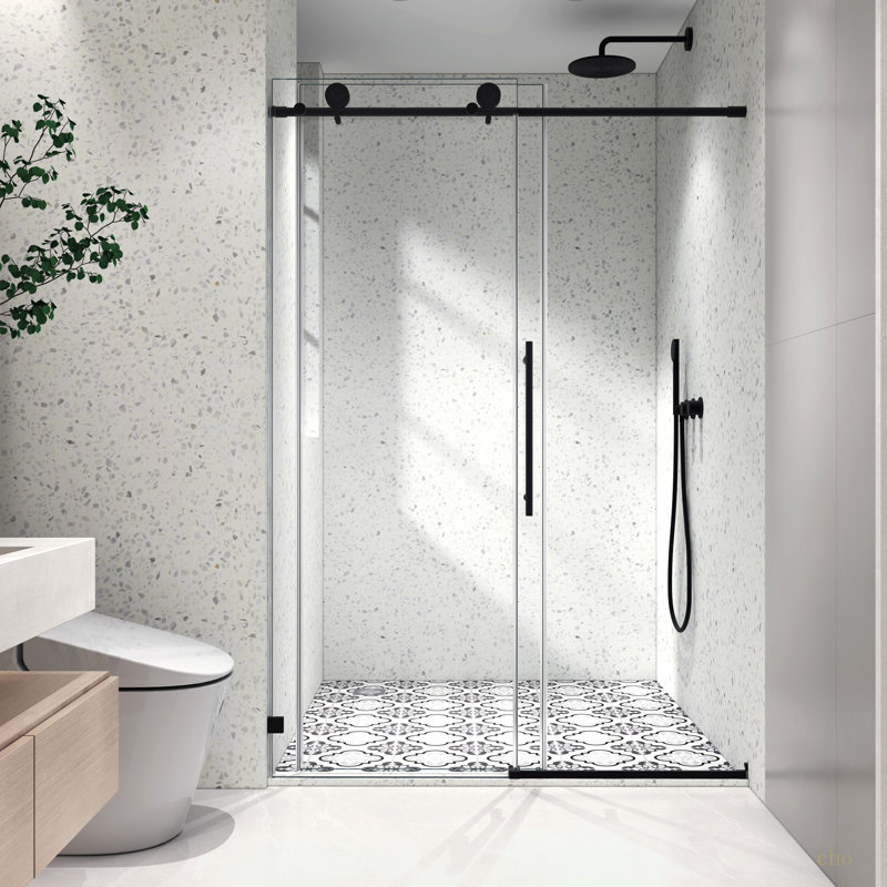 5476 Brushed Frameless One Fixed And One Shifted Shower Door, 70MM 304 Stainless Steel Large Pulleys With Adjustable Soft Closing Function,With Nano Easy Cleaning And Stick Explosion-Proof Menbrance