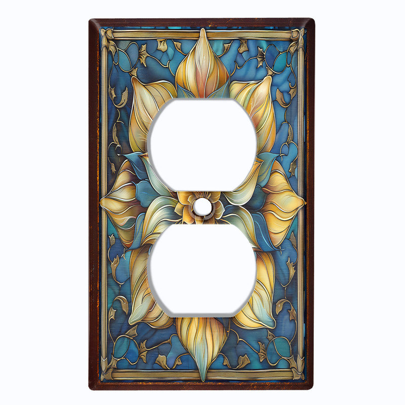 Couvercle de plaque d'interrupteur en métal; Reproduction de vitrail de fleur de lotus en recto verso standard US 1 Gang