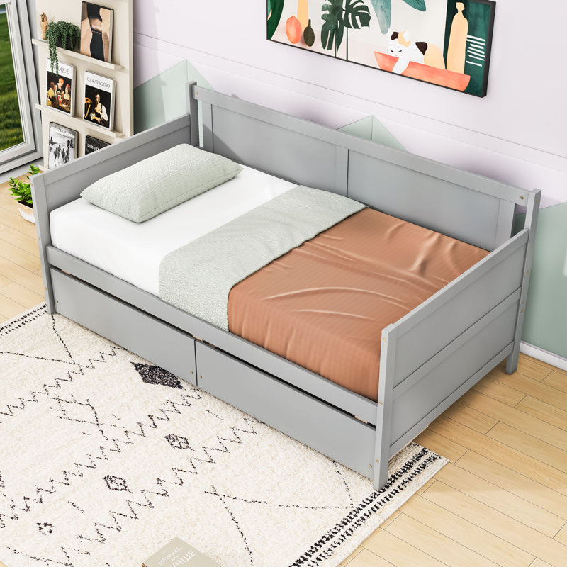 Wood Two Storage Drawers Daybed, Gray