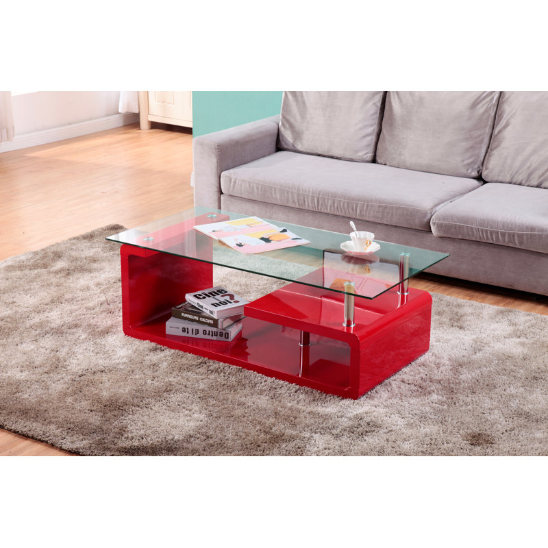 Chamaya Glass Top Single Coffee Table, Red