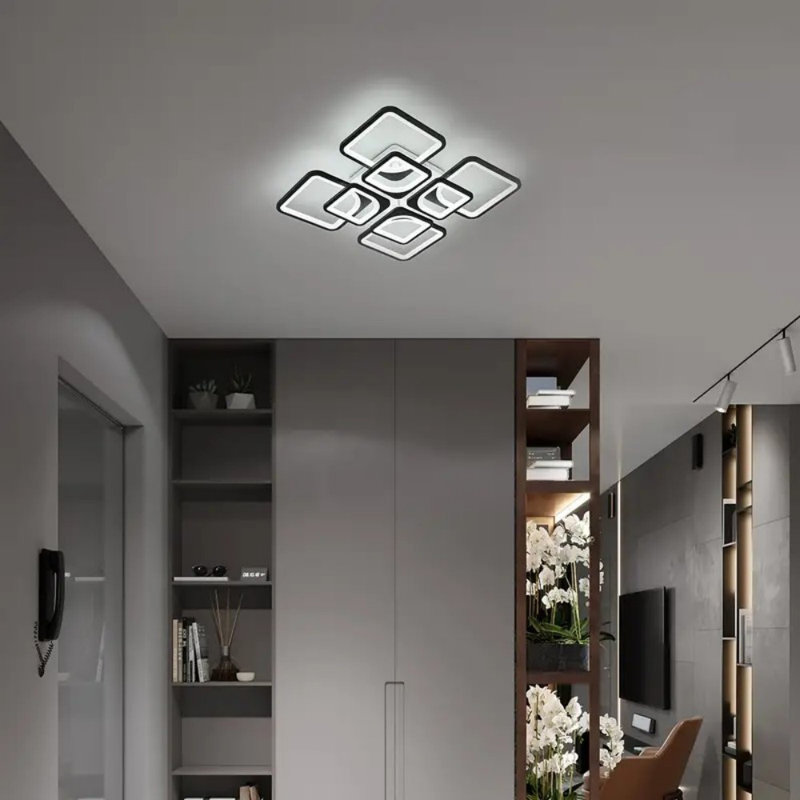 Plafonnier moderne à DEL 8 lumières encastré carré avec télécommande, acrylique 23,6 po pour décor de cuisine, de salon, de salle à manger et de chambre à coucher (3000K-6000K) | Décoration intérieure et lumières DEL