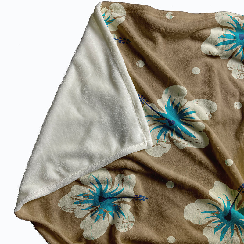 Jeté floral Hibiscus, L 60 po x l 50 po x P 0,5 po, Beige / taupe