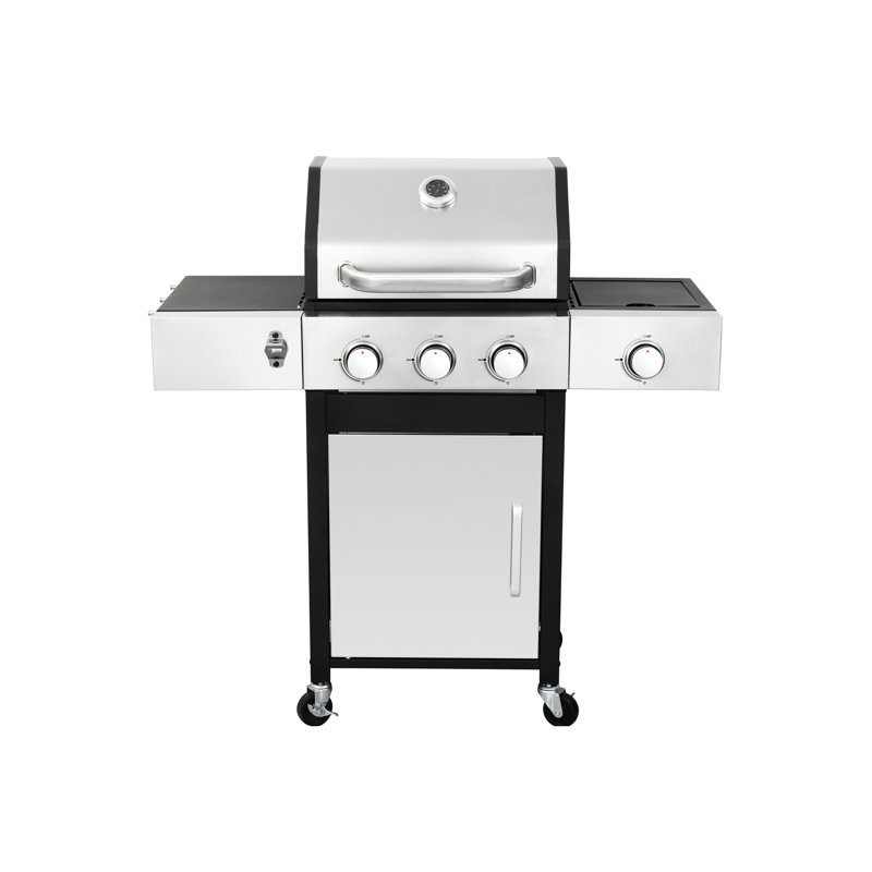 3 barbecues d'extérieur avec brûleur latéral, fonte émaillée et barbecue au gaz propane réglable, 3 brûleurs, grilles de cuisson