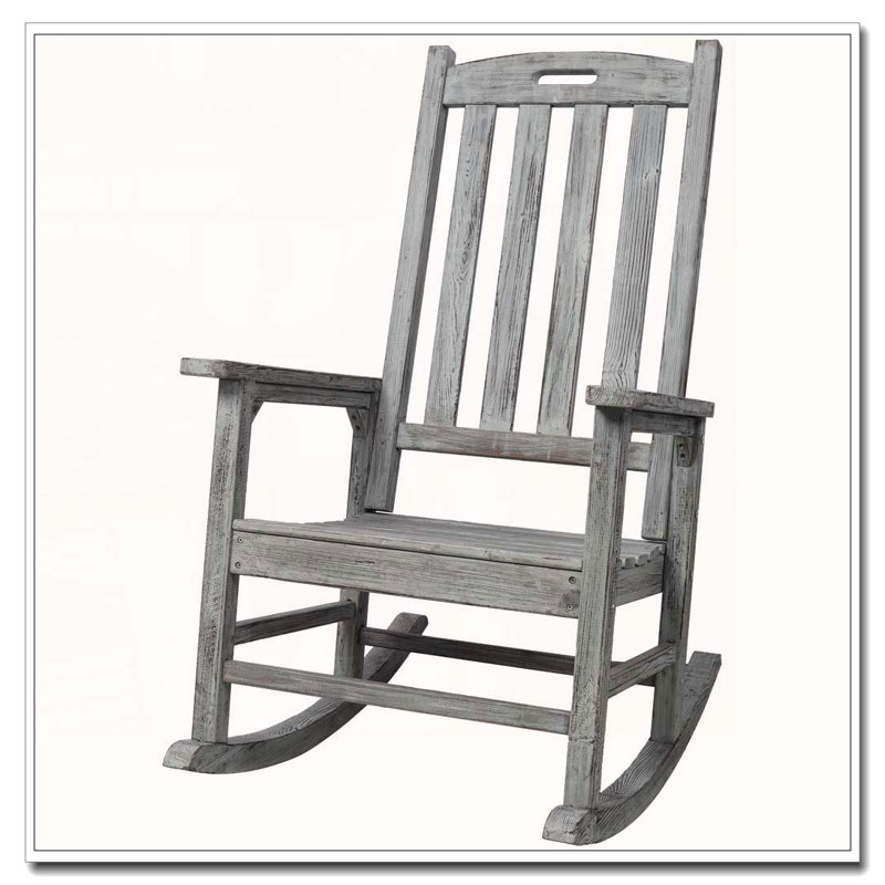 Chaise berçante surdimensionnée en bois avec siège large et grand dossier, Gris clair