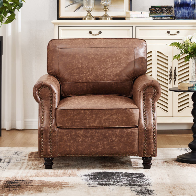 Upholstered Accent Chair Faux Leather Rolled Armchair, Dark Brown
