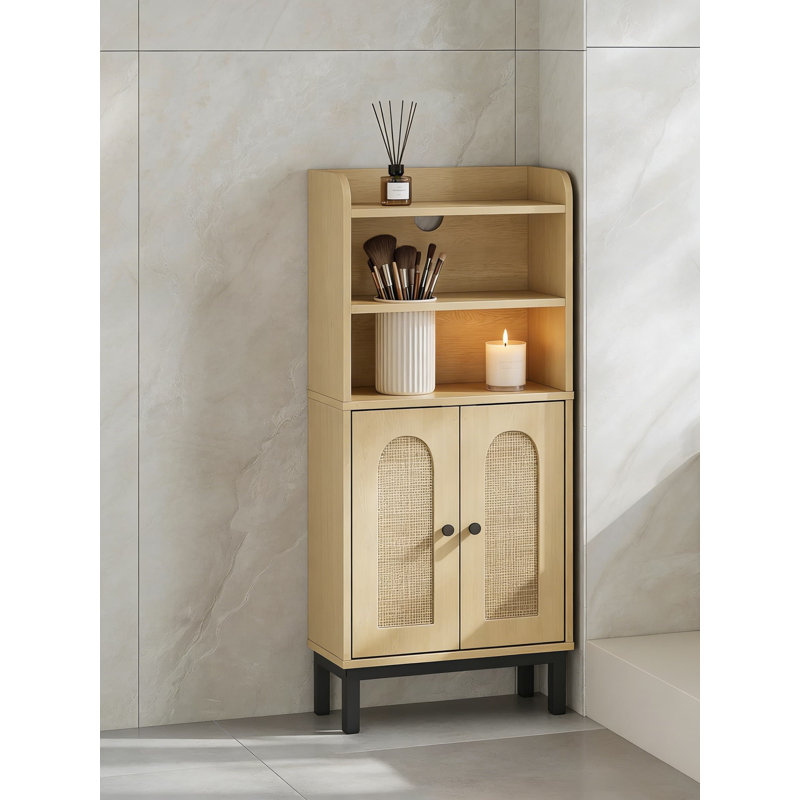 Armoire de rangement pour salle de bain compacte avec tablette réglable, 2 portes et rangement pour papier hygiénique dédié aux petits espaces, meuble-lavabo autoportant