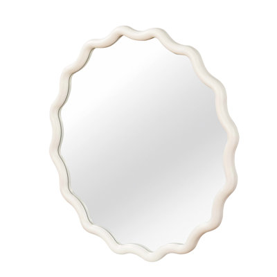 Wavy Round Solid Wood Frame Decorative Mirror,For Bedroom, Bathroom, Living Room, Entryway