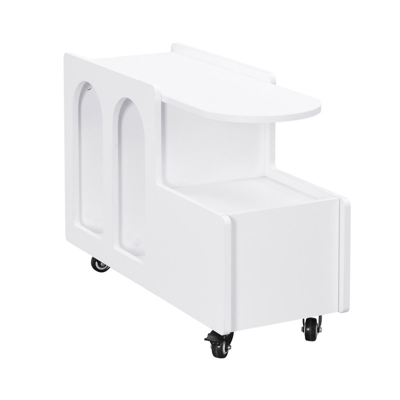 Mobile End Table With Lockable Wheels, Cream Style Side Table With Storage Drawer, 11.8Inch Narrow Nightstand With Multi-Layer Storage, Living Room