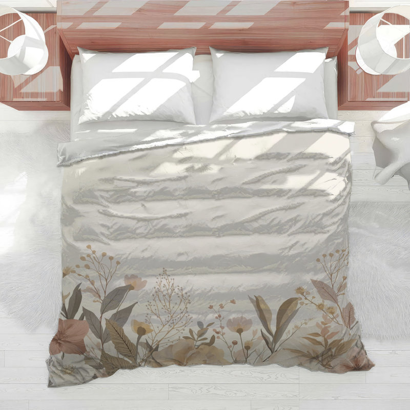 Édredon beige à motif floral, Queen