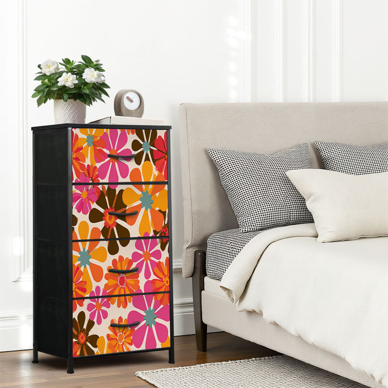 4 Drawer Dresser for Bedroom, Narrow Chest of Drawers, Wooden Top and Study Iron Frame 18"x37.5"-(WxH)