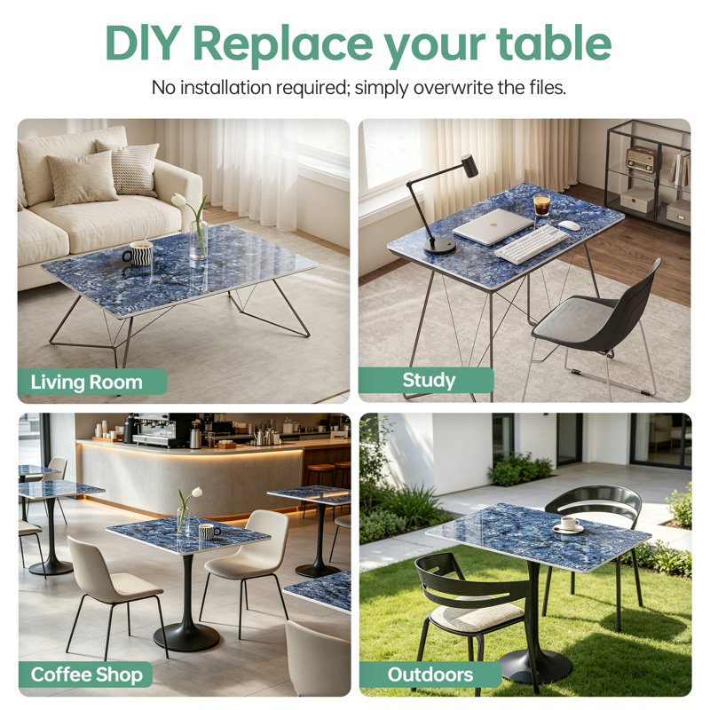 Rectangular Blue Sintered Stone Table Top Replacement Tabletop for Coffee/Dining Table