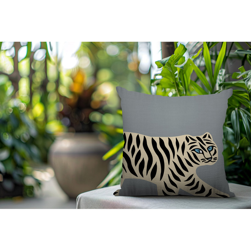 Oreiller carré intérieur / extérieur Gigi Tiger, Gris, H 18 po x l 18 po