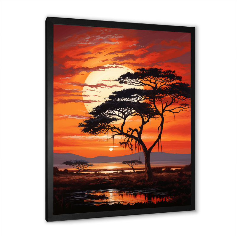 «African Tree Orange Sunset Majesty I», reproduction sur toile florale, H 32 po x l 16 po x P 1 po, Cadre photo noir