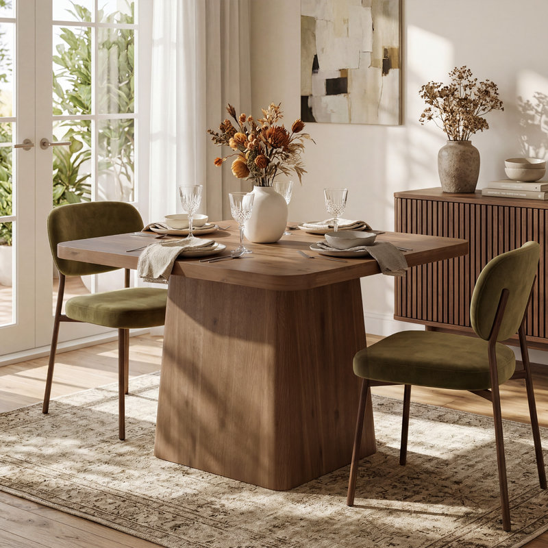 Square Wood Top Dining Table with Wood Base