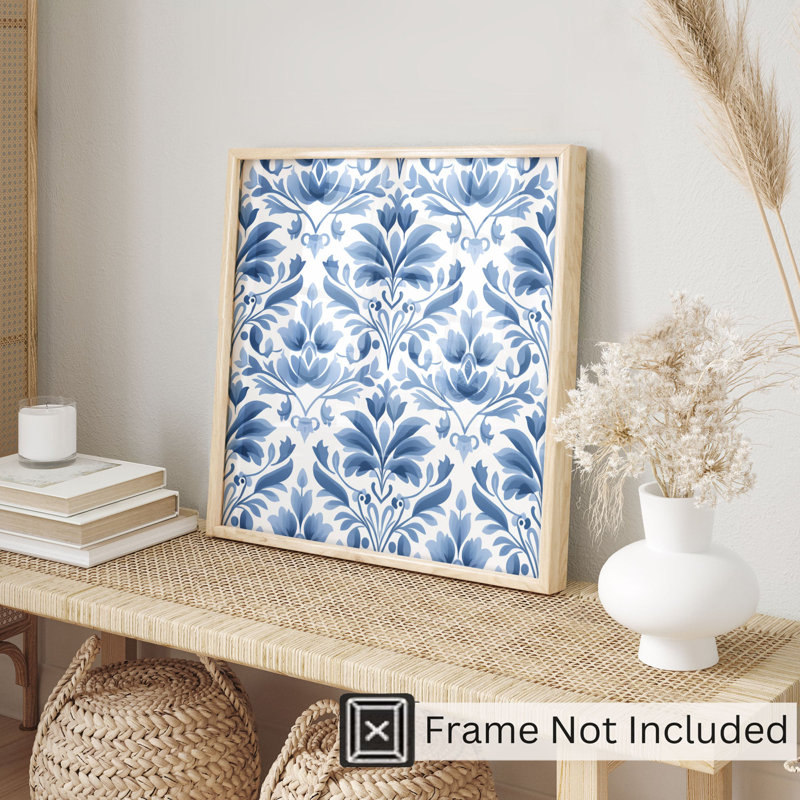 Abstract Blue Damask Pattern III Classical Unframed Art Print, 28" H x 28" W