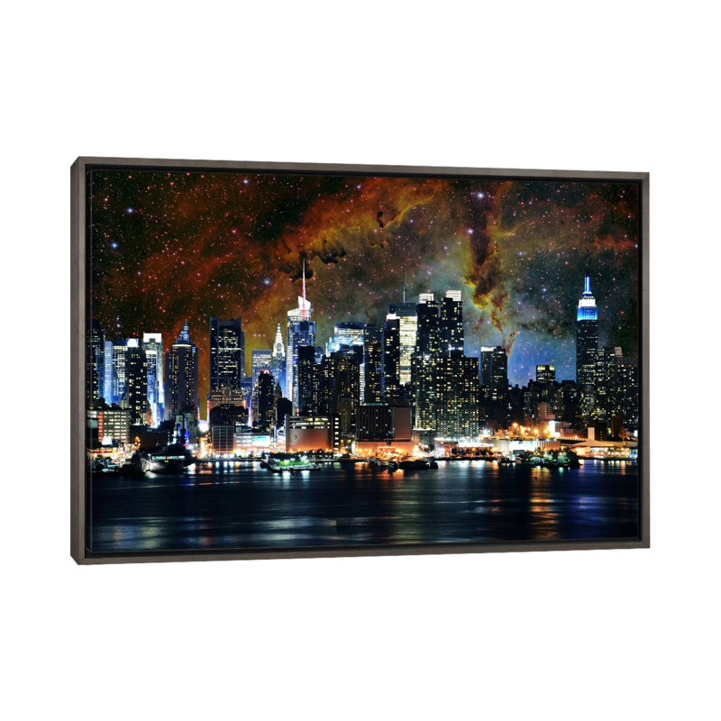 «New York City, New York Nebula Skyline», reproduction d'impression, H 40 po x l 60 po x 1,5 po, Toile avec cadre gris