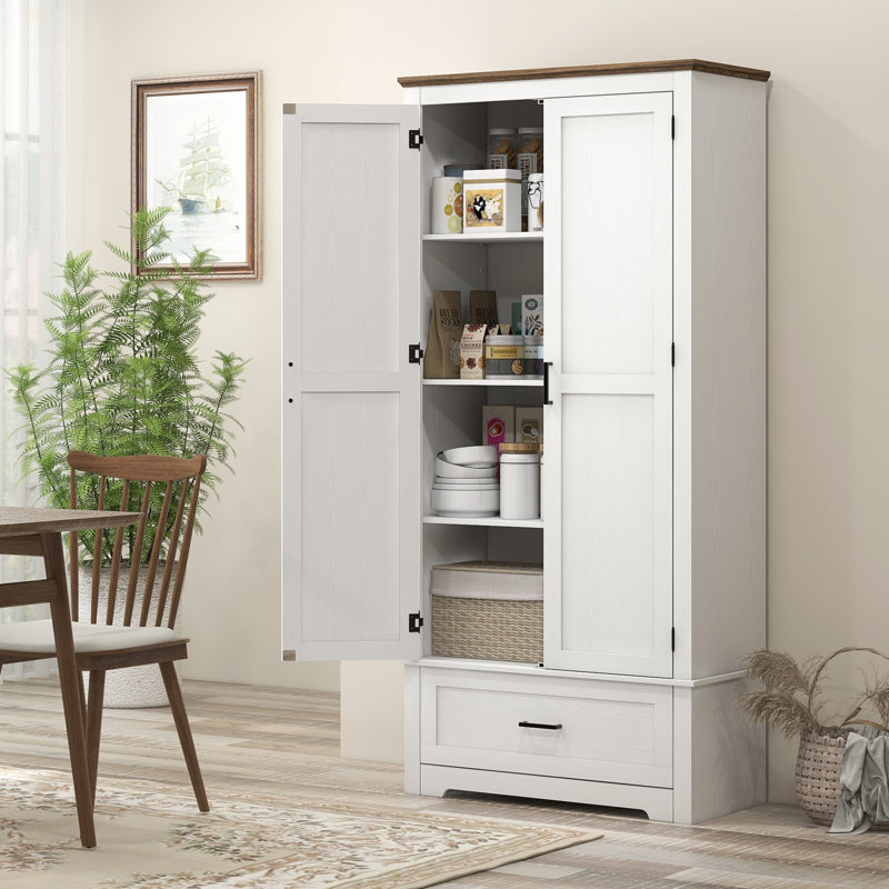Armoire de rangement pour garde-manger de 69 po de hauteur, armoire autoportante Farmhouse avec 2 portes, tiroir et tablettes réglables pour la salle à manger