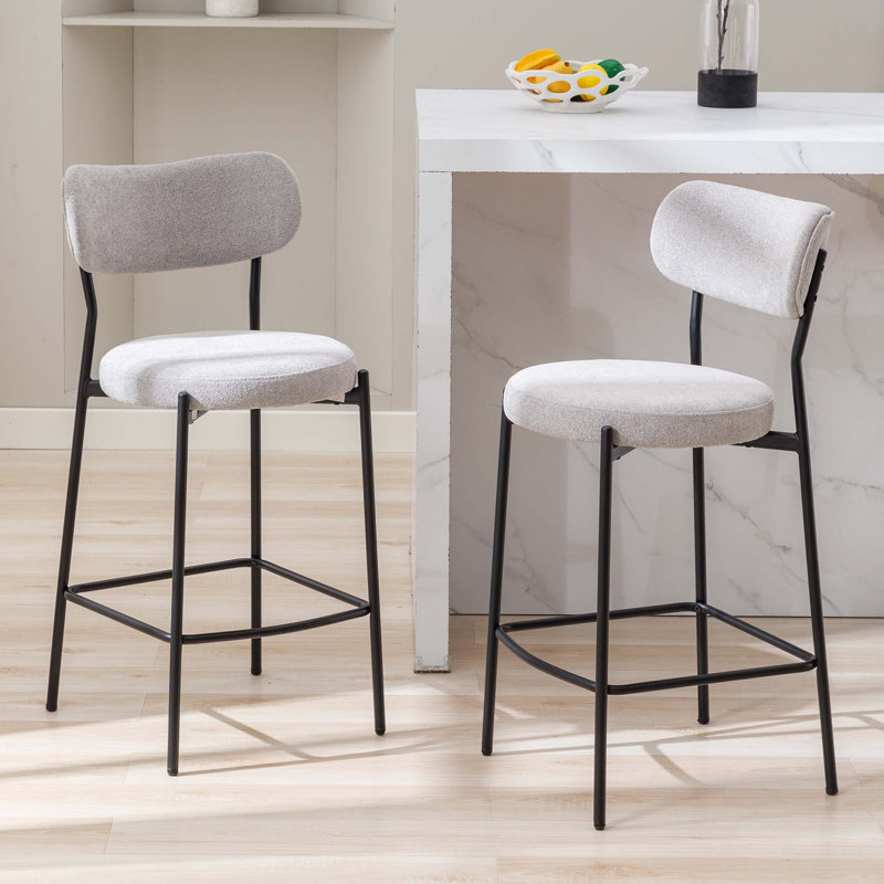 Mateiu 66cm Boucle Fabric Bar Stool, Grey