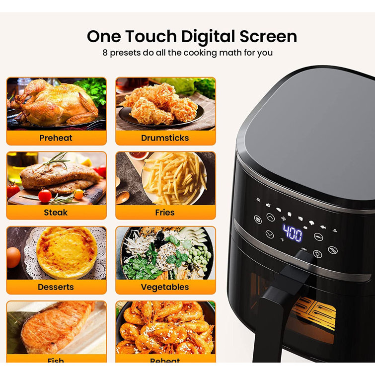 NANAN Large Oil Free Touch Screen 1500w Mini Oven Combo With 7 Accessories,  One-touch Digital Controls, Nonstick Silicone Liner & Dishwasher-safe  Detachable Square Basket, Timer