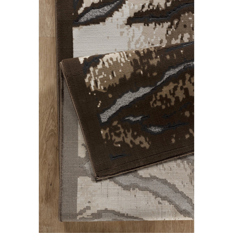 Tapis rectangulaire marron tissé à la machine, 239 cm x 7,6 cm, motif peau de vache, effet 3D, idéal pour les zones de passage fréquent, style rustique chalet de montagne, hauteur de velours 1,1 cm