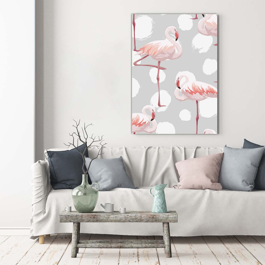 Flamingos und Punkte - Kunstdrucke auf Leinwand