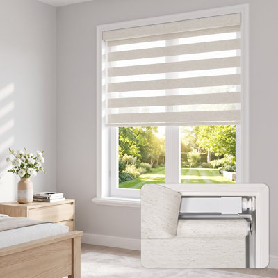 Cordless No Drill No Tools Zebra Blinds for Windows - Dual Layer - Light Filtering and Room Darkening Zebra Roller Shades