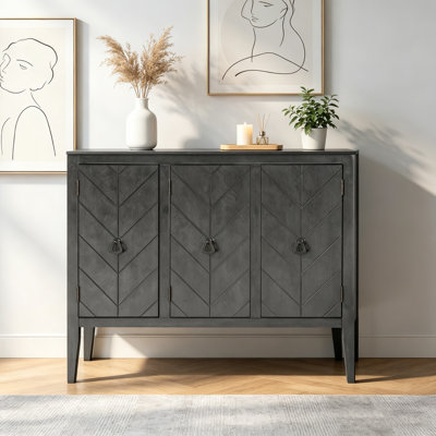 Buffet à tablette réglable rétro avec 3 poignées en métal et 4 pieds en pin, solution de rangement multi-pièces