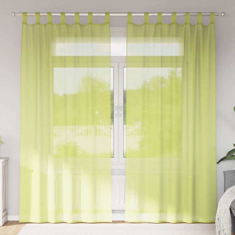 Voile Curtains With Tab Top 2 Pcs, 140cm Width x 245cm Drop, Apple Green