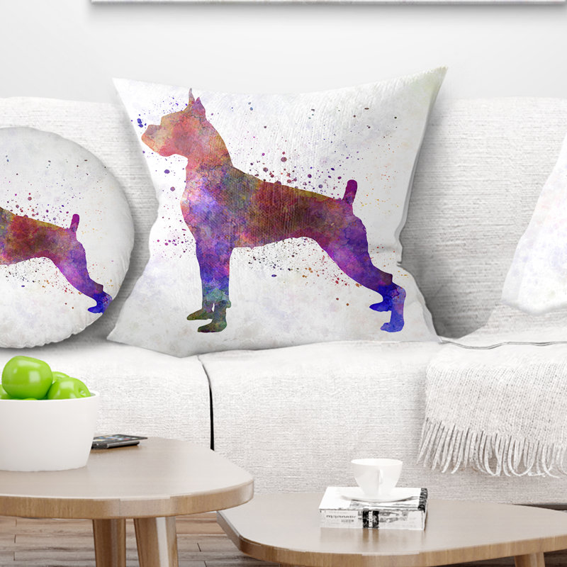 Boxer en aquarelle - coussin décoratif imprimé animal, 18 po x 18 po, Carré