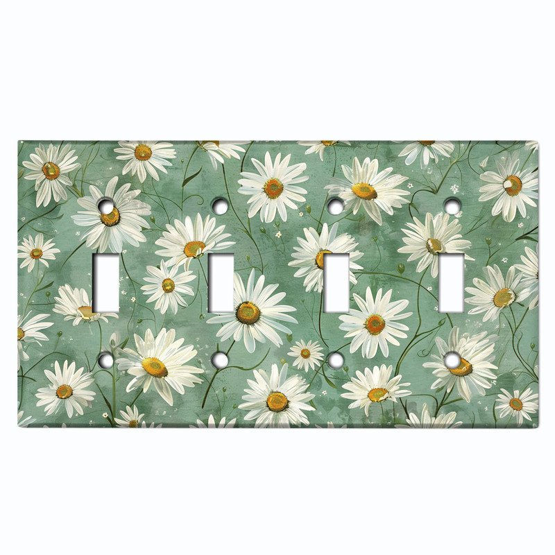 Couvercle de plaque d'interrupteur en métal; Bascule à 4 bandes US standard - marguerites rétro, # 4 Quad bascule