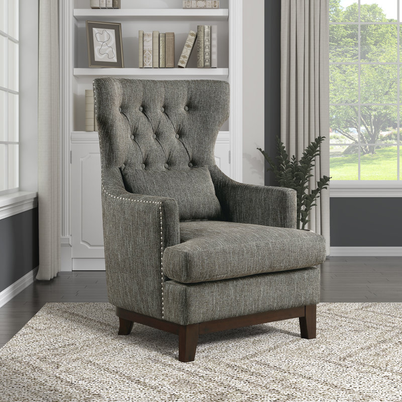 Fauteuil à oreilles capitonné et capitonné, 100% polyester brun-gris