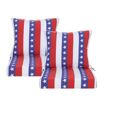 Coussins de siège d'extérieur profond 24 x 24 po, coussins de siège imperméables, résistants à la décoloration avec poignée et housse amovible, coussins de patio pour mobilier d'extérieur, banc, bleu jardin / rouge