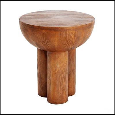 Iris Outdoor Patio Three-Legged MGO Wood-Grain Round Side Table, Weather-Resistant And Eco-Friendly