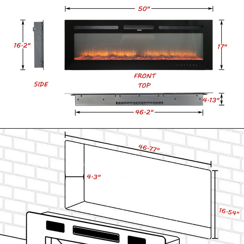 Gwenaelle Black Fireplace, 17" H x 50" W x 4.13" D