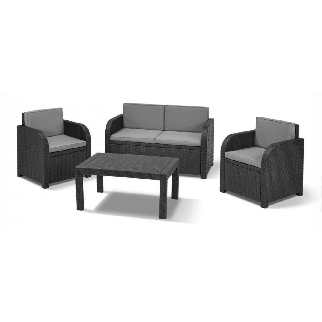 4-Sitzer Lounge-Set Leominster aus Polyrattan mit Polster