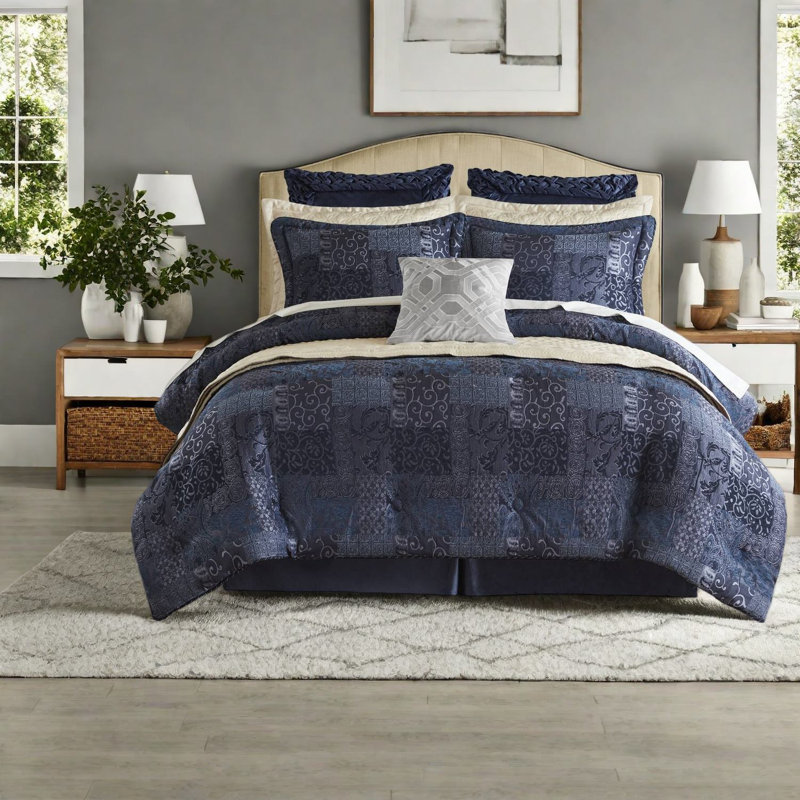 Ensemble de literie pour grand lit de qualité supérieure, jacquard en polyester 4 pièces au design luxueux pour chambre à coucher