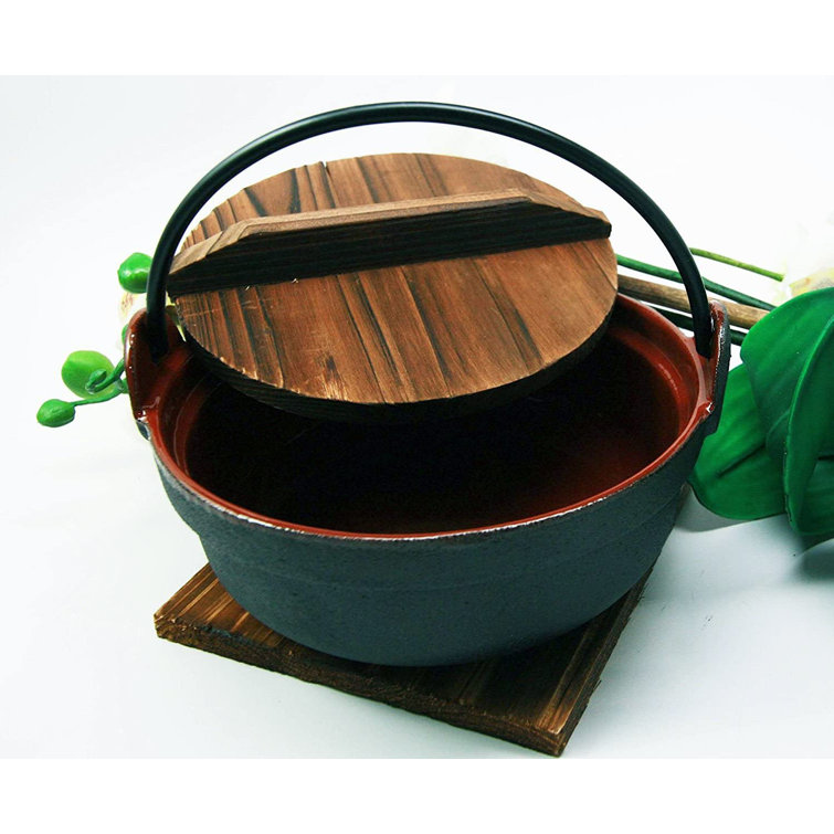 Sukiyaki Iron Pot with Wooden Lid Japanese Design Shabu Hot Pot Hanging  Stove Restaurant Cooking Set