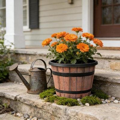 Wood-Effect Plastic Flower Pot And Home Decor Planter And Gardening And Potted Plants Container
