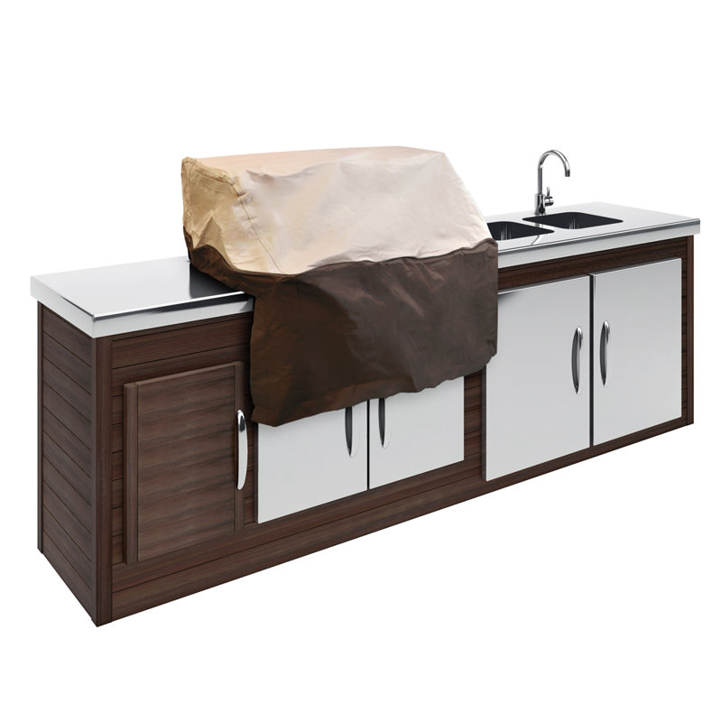 Beige and Brown PVC Grill Cover for Island Grill Top