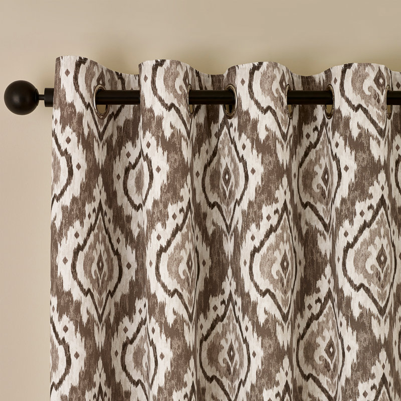 Suri Geo Lined Eyelet Curtains Cotton Blend Semi Sheer Curtain Panel Pair, 117cm Width x 137cm Drop, Beige