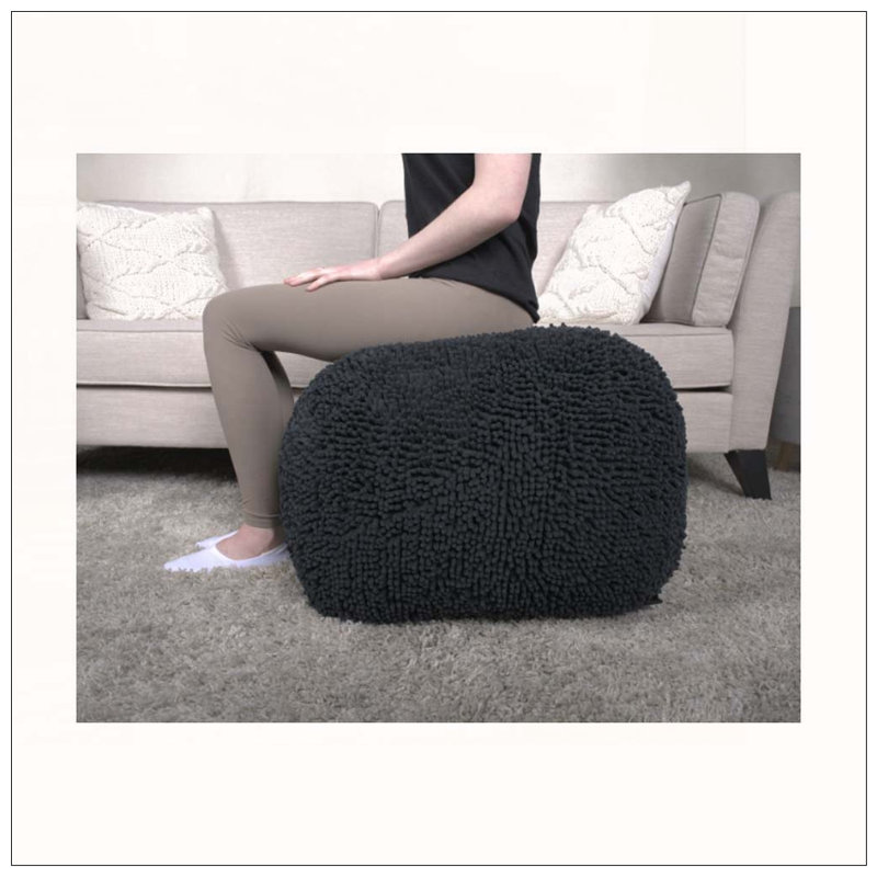 Repose-pieds carré en microfibre chenille gris anthracite